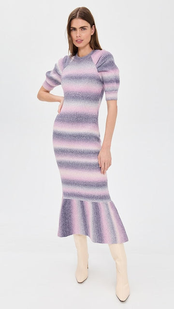 Striped Ribbed Knit Mermaid Midi Dress