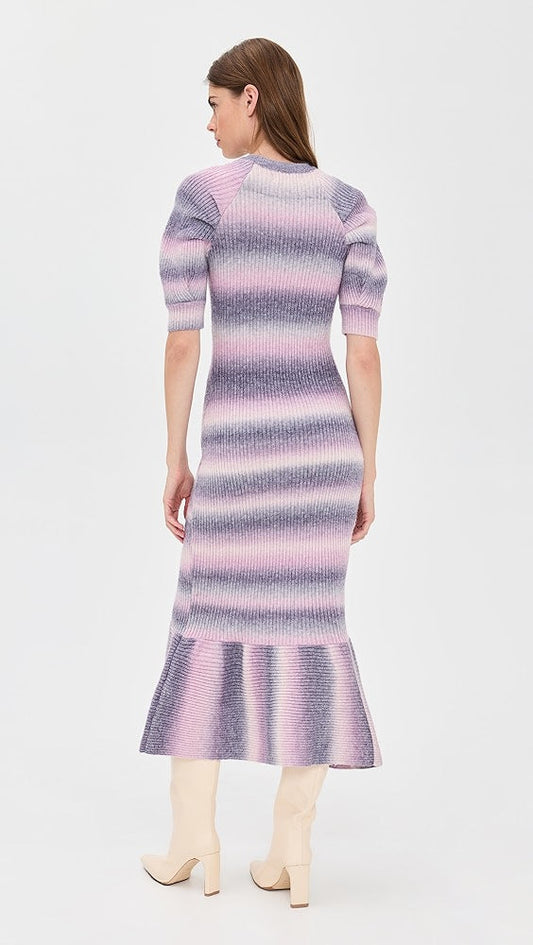 Striped Ribbed Knit Mermaid Midi Dress