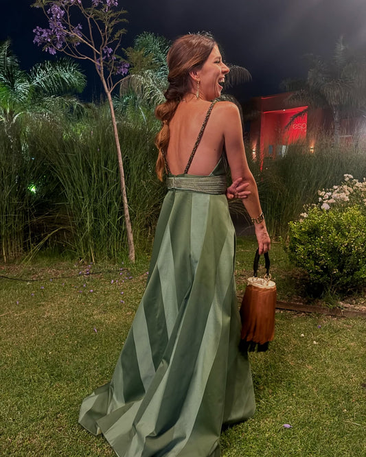 Olive green herringbone maxi skirt