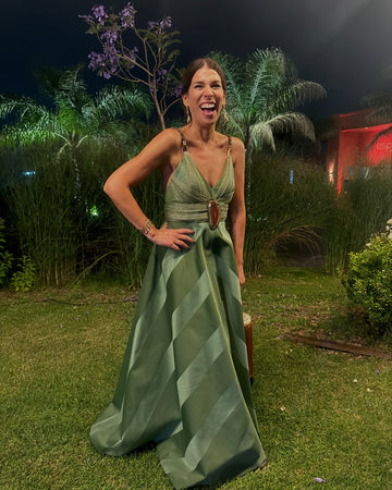 Olive green herringbone maxi skirt