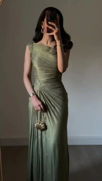 Pleated shimmering evening gown