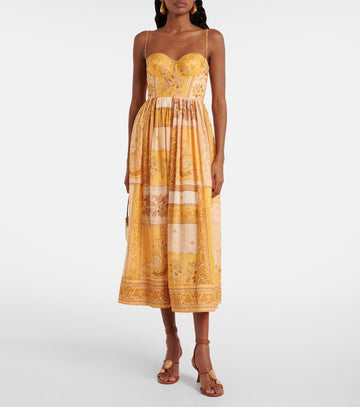 Paisley pattern patchwork midi dress