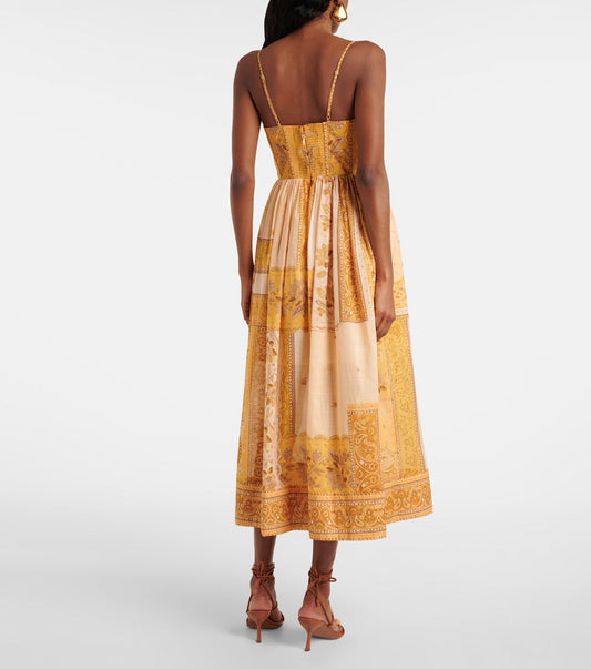 Paisley pattern patchwork midi dress