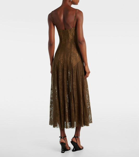 Retro lace strapless midi dress