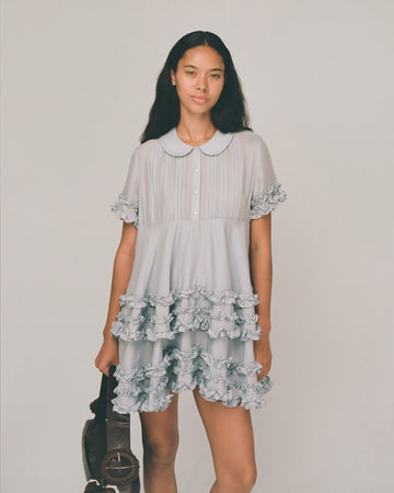 Light blue ruffled Peter Pan collar mini dress