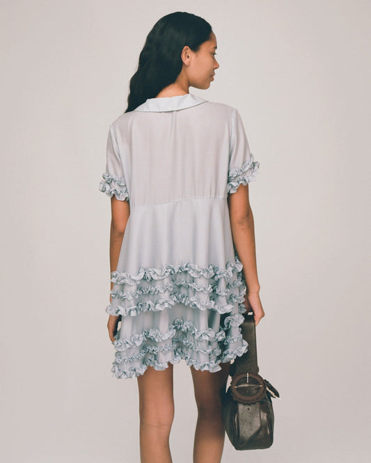 Light blue ruffled Peter Pan collar mini dress
