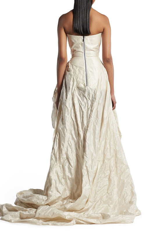 Ivory-colored textured asymmetrical long skirt