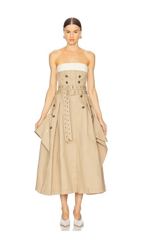 Beige trench coat style long dress