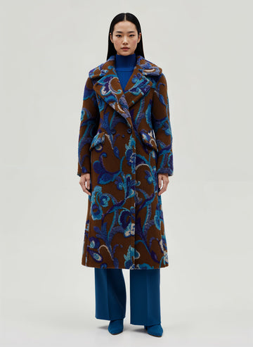 Floral Jacquard Double-Breasted Overcoat