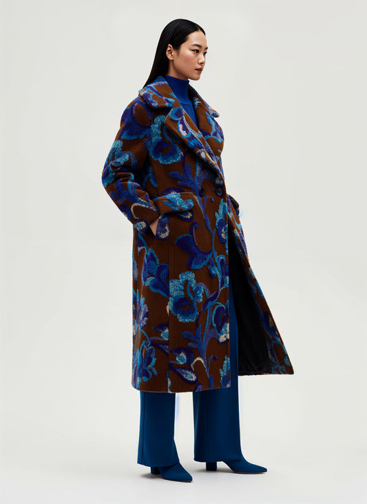 Floral Jacquard Double-Breasted Overcoat