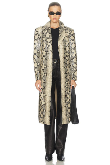 Snake-Print Oversized Trench Coat