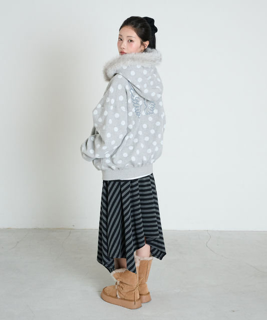 Polka dot wing plush zip-up hoodie