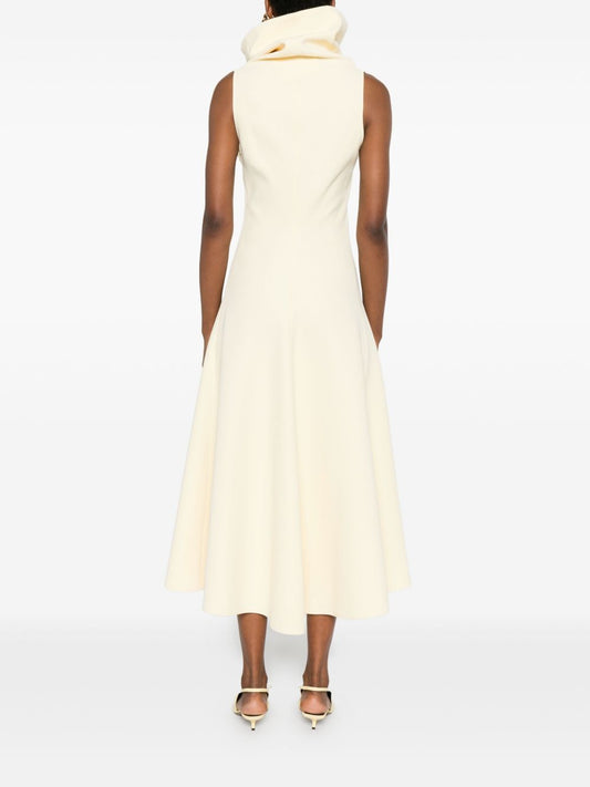 Light yellow sleeveless high-neck midi dress