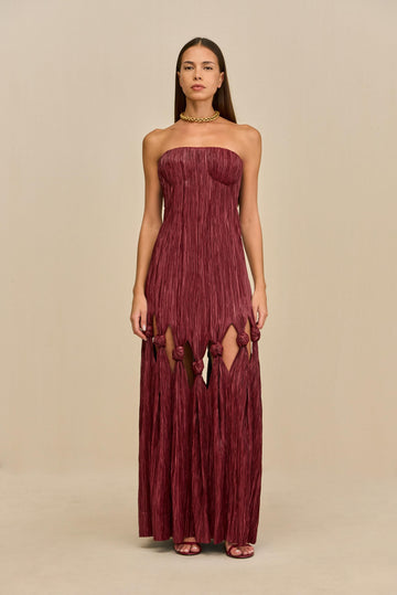 Pleated Strapless Cutout Maxi Dress