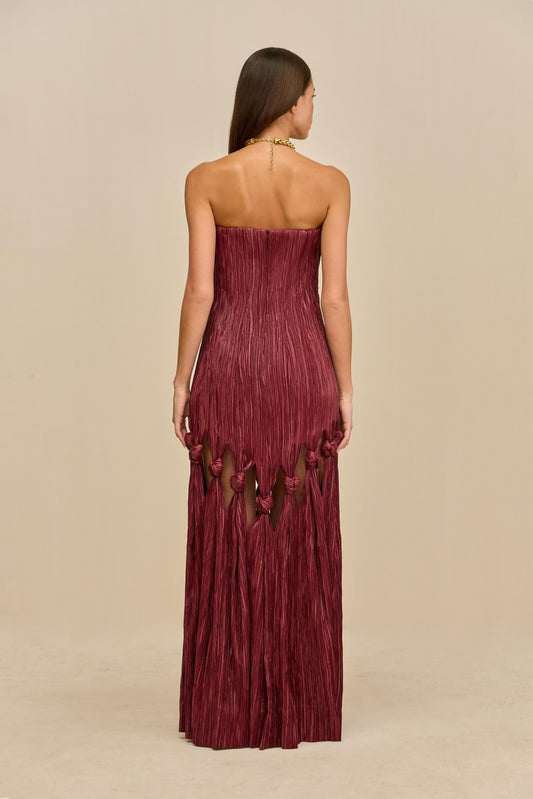 Pleated Strapless Cutout Maxi Dress