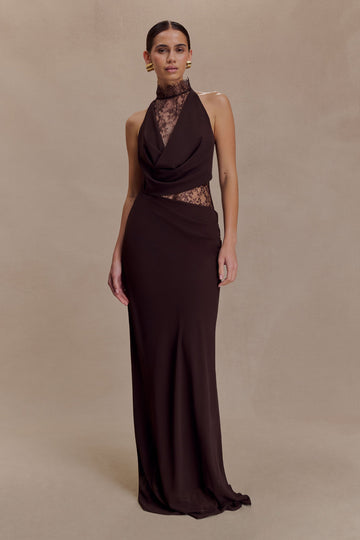 Chiffon And Lace Halter Maxi Dress