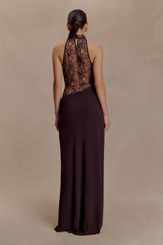Chiffon And Lace Halter Maxi Dress