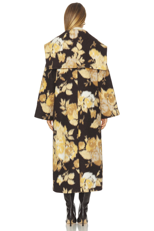 Floral-Print Oversized Long Wool Coat