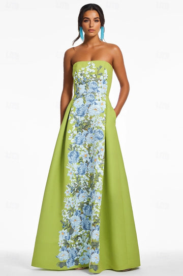 Elegant Strapless Floral Evening Gown
