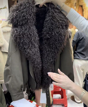 Curly faux fur collar parka