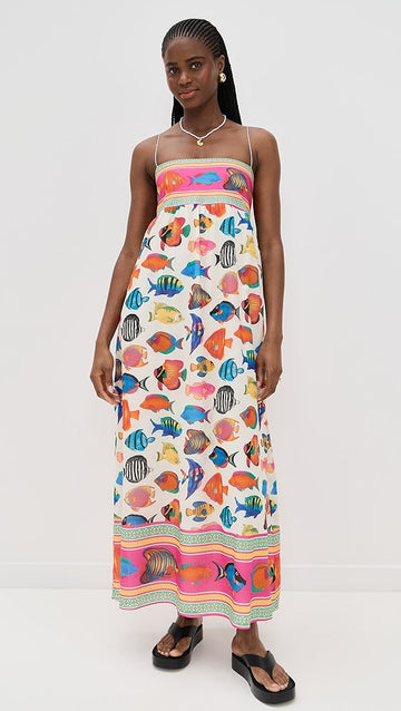 Multi Color Fish Print Cami Maxi Dress