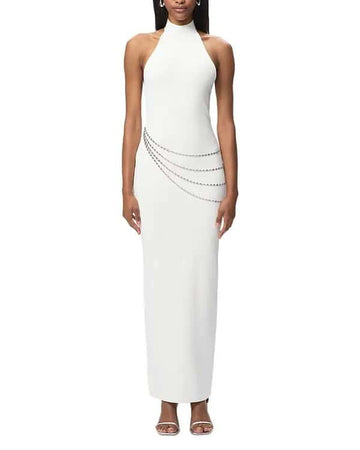 Chain-embellished long bodycon dress