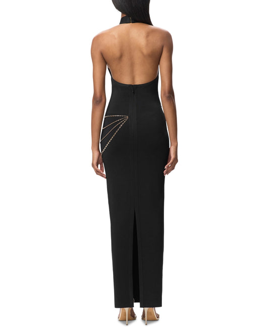 Chain-embellished long bodycon dress