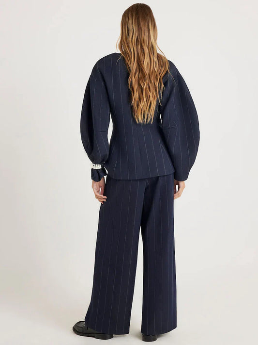 Navy Pinstripe Oversized Blazer Set