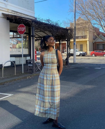 Plaid Sleeveless Maxi Work Dress