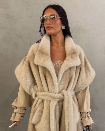 Faux Fur Suede Hybrid Maxi Coat