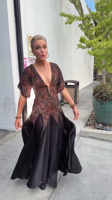 Copper-colored deep V-neck Latin dance dress