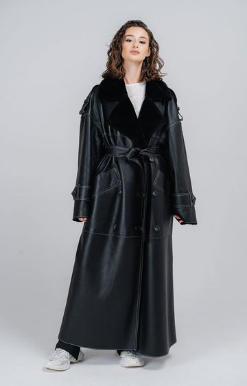 Black leather trench coat