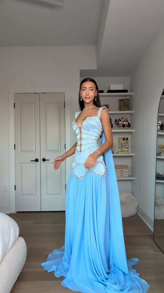 Light blue embellished two-piece dress