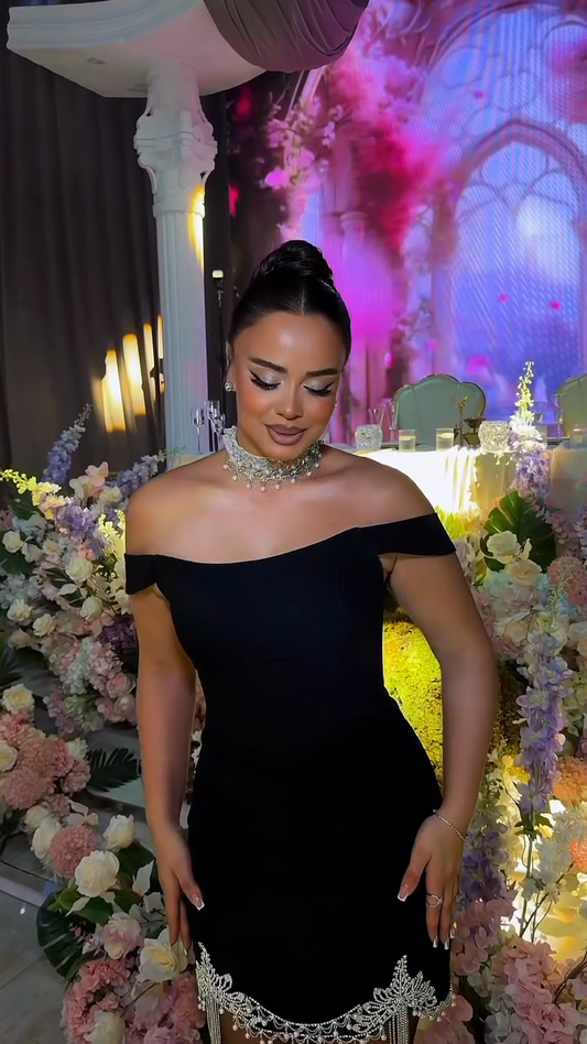Black off-shoulder mini dress