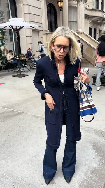 Navy Blue Fringe-Trimmed Tailored Coat