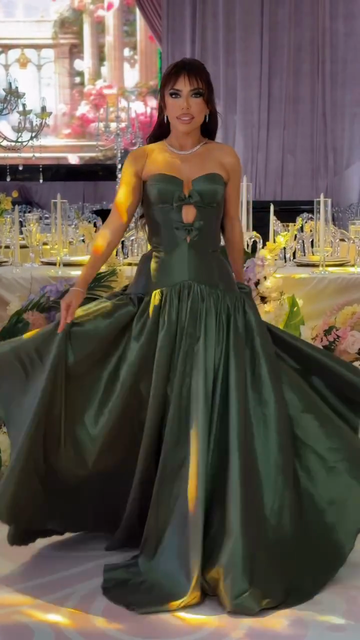 Emerald Satin Strapless Ball Gown
