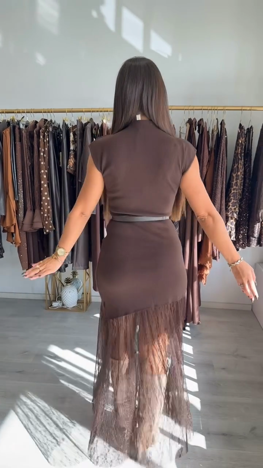Brown ribbed midi skirt