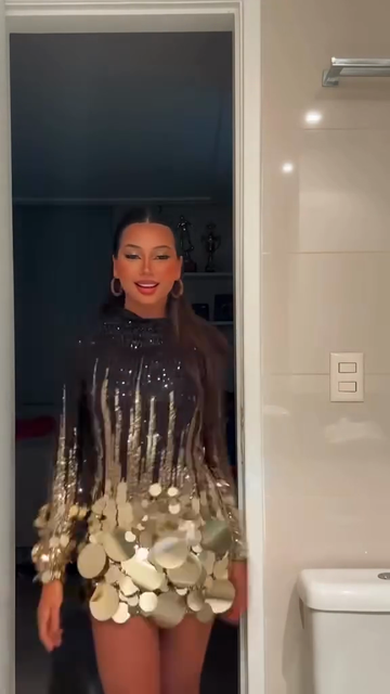 Gold and black sequined long-sleeved mini dress