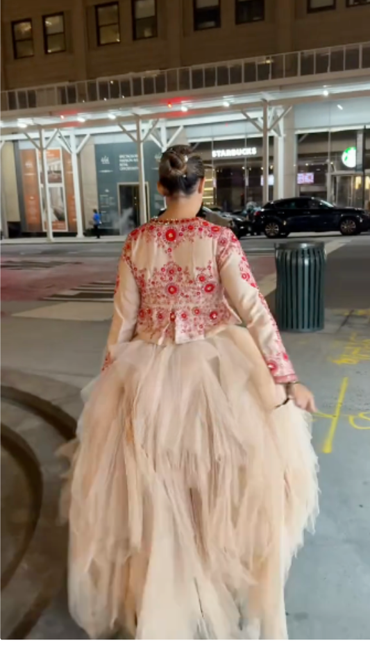 Embroidered Jacket with Tiered Tulle Skirt