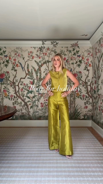 Pear Green Satin Sleeveless Two-Piece Set