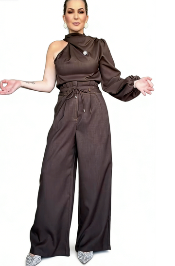 Chocolate brown one-shoulder set