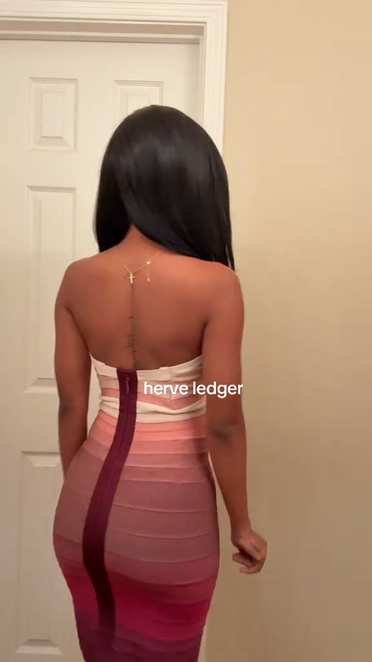 Gradient color strapless midi dress