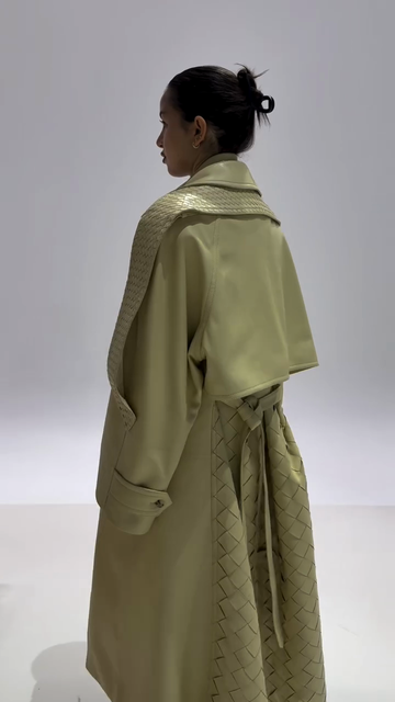 Olive green woven detail trench coat