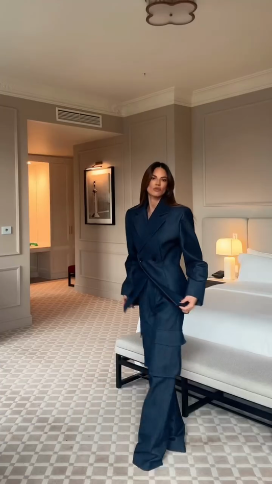 Navy blue slim-fit denim suit