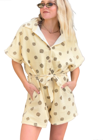 Scallop Print Linen-Blend Romper