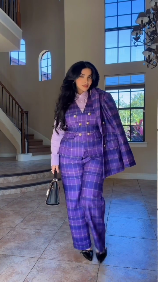 Multicolored plaid retro suit