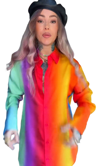 Rainbow Gradient Back-Cutout Oversized Shirt