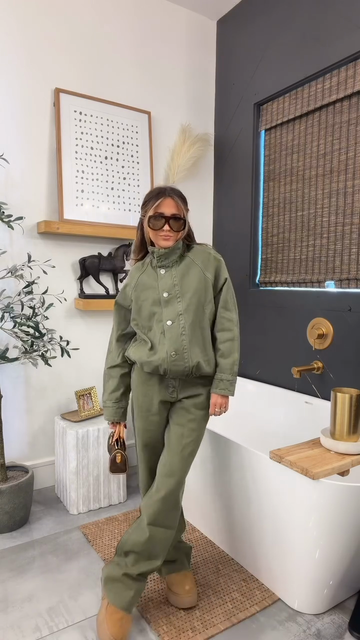 Olive green denim suit