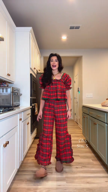 Ruffled Detailing Plaid Two-Piece Set