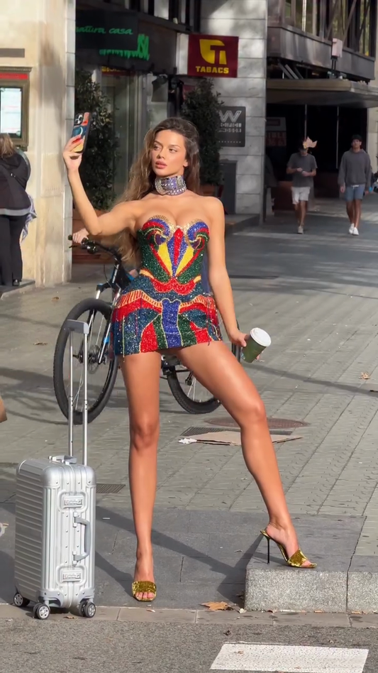 Multicolor Sequin Bustier Mini Dress
